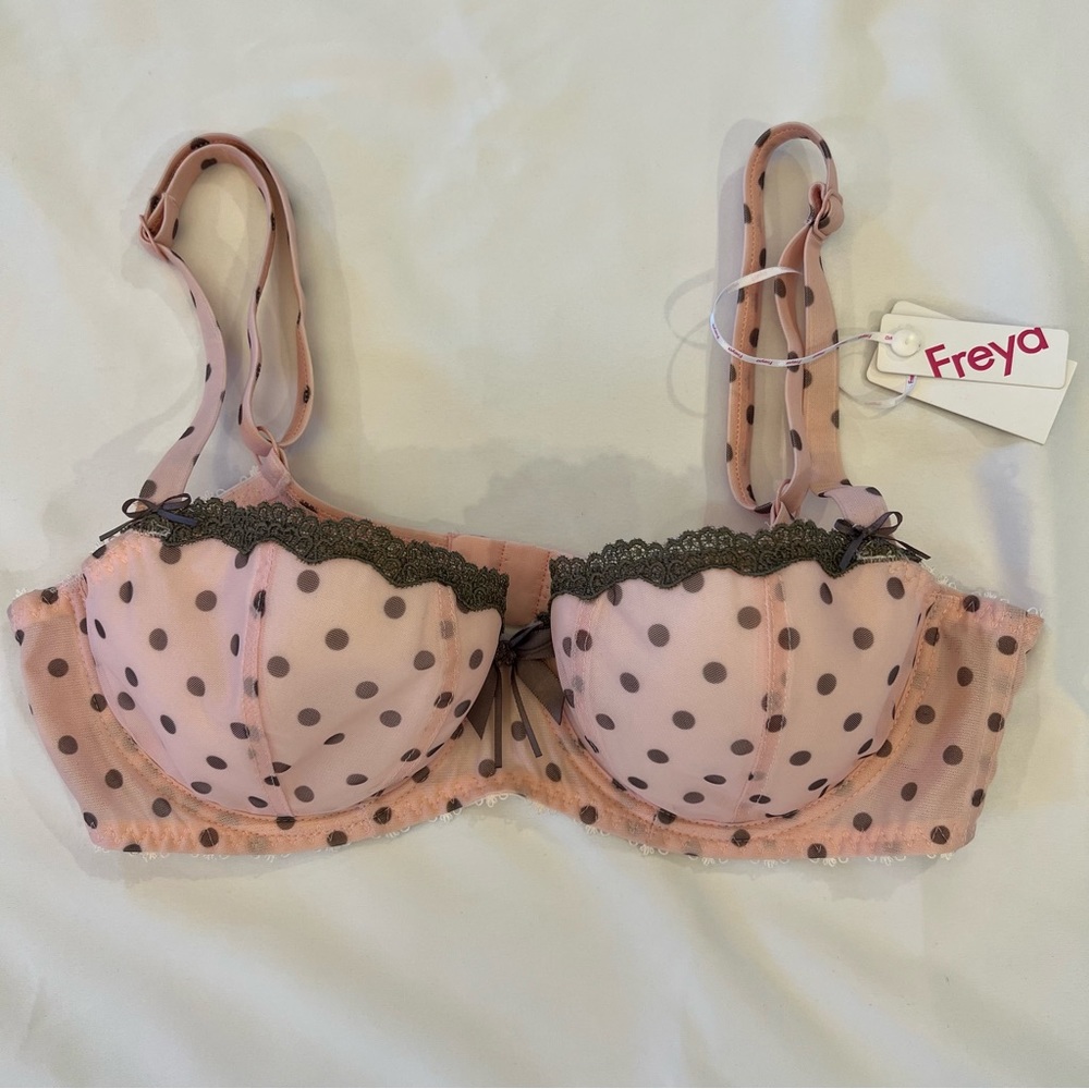 NEW NWT Freya Patsy Polka Dot Underwire Lined Half Cup Bra Ballet Pink Size 30D - Picture 2 of 14